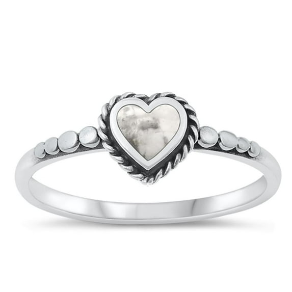 CHOOSE YOUR COLOR White Buffalo Simulated Turquoise Heart Ring .925 Sterling Silver Band Blue CZ Female Size 9