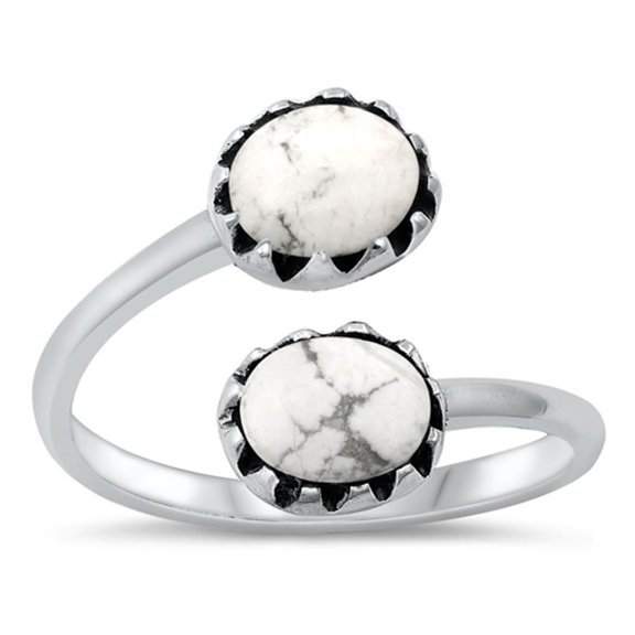 CHOOSE YOUR COLOR White Buffalo Simulated Turquoise Spoon Ring .925 Sterling Silver Band Blue CZ Female Size 7