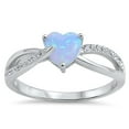 thumbnail image 1 of CHOOSE YOUR COLOR White CZ Blue Simulated Opal Heart Promise Ring .925 Sterling Silver Band Female Size 7, 1 of 4