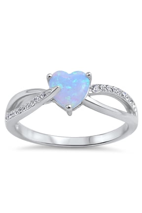 CHOOSE YOUR COLOR White CZ Blue Simulated Opal Heart Promise Ring .925 Sterling Silver Band Female Size 7