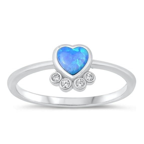 CHOOSE YOUR COLOR White CZ Blue Simulated Opal Heart Ring 925 Sterling Silver Band Female Size 5