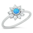 thumbnail image 1 of CHOOSE YOUR COLOR White CZ Blue Simulated Opal Mandala Flower Ring .925 Sterling Silver Band Female Size 5, 1 of 4