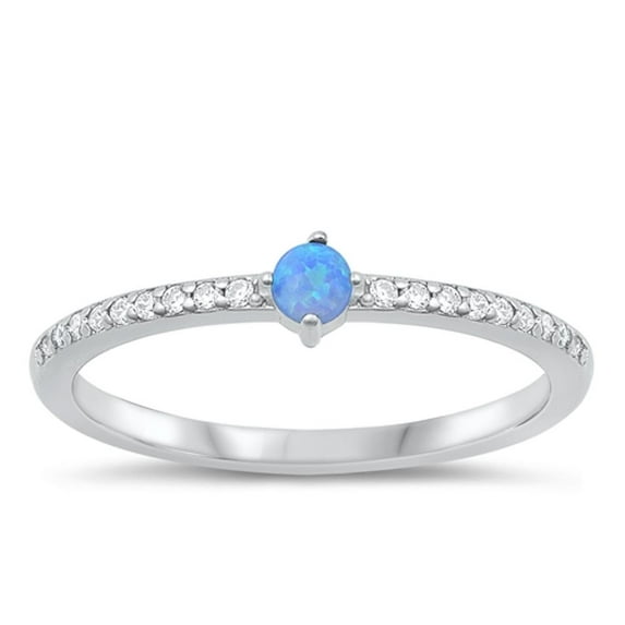 CHOOSE YOUR COLOR White CZ Blue Simulated Opal Ring .925 Sterling Silver Band Female Size 10