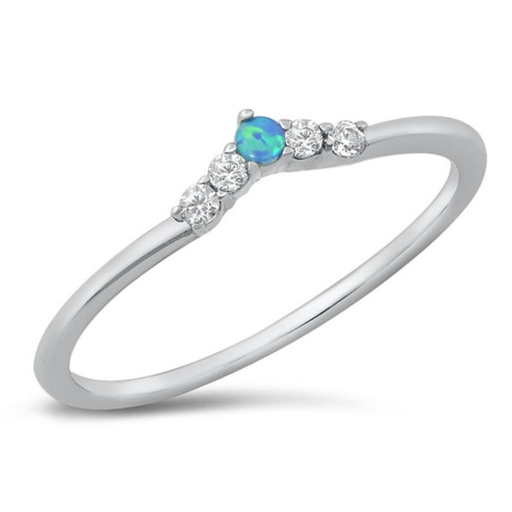 CHOOSE YOUR COLOR White CZ Blue Simulated Opal Ring .925 Sterling Silver Band Female Size 5