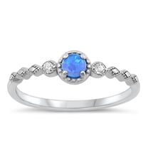 CHOOSE YOUR COLOR White CZ Blue Simulated Opal Ring .925 Sterling Silver Band Female Size 7