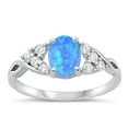 thumbnail image 1 of CHOOSE YOUR COLOR White CZ Blue Simulated Opal Ring .925 Sterling Silver Band Female Size 7, 1 of 4