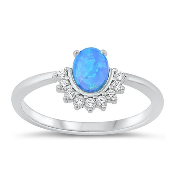 CHOOSE YOUR COLOR White CZ Blue Simulated Opal Ring .925 Sterling Silver Band Female Size 9