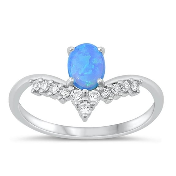 CHOOSE YOUR COLOR White CZ Blue Simulated Opal Ring 925 Sterling Silver Chevron Band Female Size 8