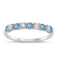 thumbnail image 1 of CHOOSE YOUR COLOR White CZ Blue Simulated Opal Ring .925 Sterling Silver Stacking Band Female Size 7, 1 of 4
