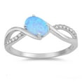 thumbnail image 1 of CHOOSE YOUR COLOR White CZ Blue Simulated Opal Sideways Oval Ring .925 Sterling Silver Band Female Size 5, 1 of 4
