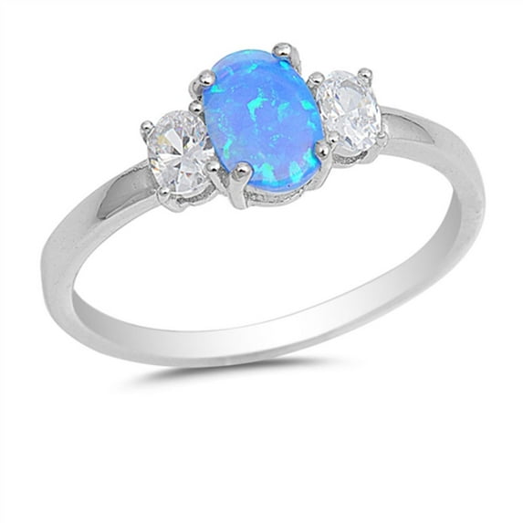 CHOOSE YOUR COLOR White CZ Blue Simulated Opal Solitaire Ring .925 Sterling Silver Band Female Size 7