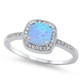 thumbnail image 1 of CHOOSE YOUR COLOR White CZ Blue Simulated Opal Square Halo Ring .925 Sterling Silver Band Female Size 12, 1 of 4