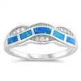 thumbnail image 1 of CHOOSE YOUR COLOR White CZ Blue Simulated Opal Water Wave Ring .925 Sterling Silver Band Female Size 6, 1 of 4