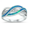 thumbnail image 1 of CHOOSE YOUR COLOR White CZ Blue Simulated Opal Weave Knot Ring .925 Sterling Silver Band Female Size 10, 1 of 4