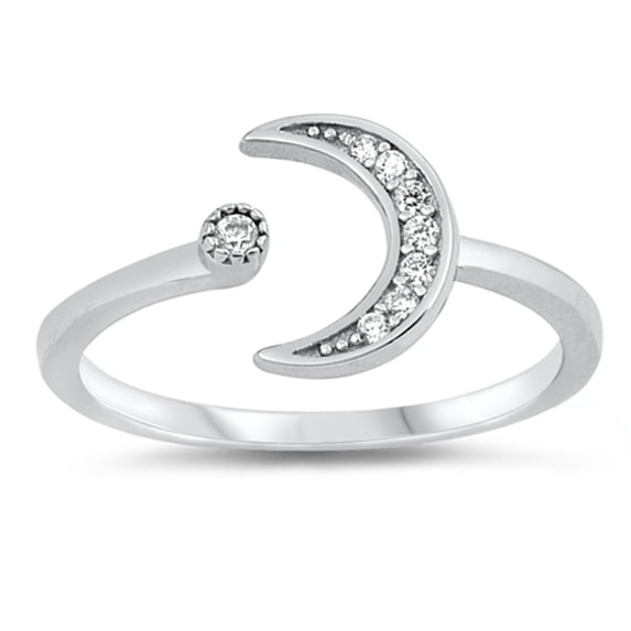 CHOOSE YOUR COLOR White CZ Crescent Moon Open Ring .925 Sterling Silver Band Female Size 8