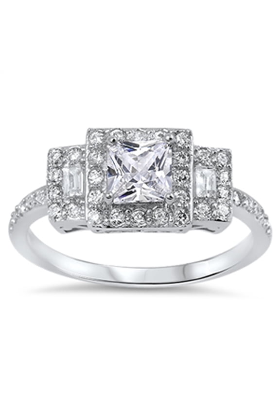 CHOOSE YOUR COLOR White CZ Deco Geometric Ring .925 Sterling Silver Band Jewelry Female Size 9