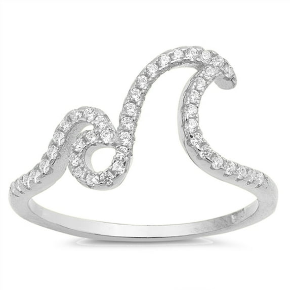 CHOOSE YOUR COLOR White CZ Double Wave Promise Ring .925 Sterling Silver Band Female Size 10