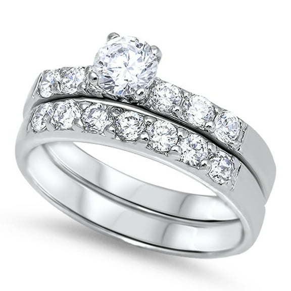 CHOOSE YOUR COLOR White CZ Elegant Wedding Ring Set .925 Sterling Silver Band Female Size 8