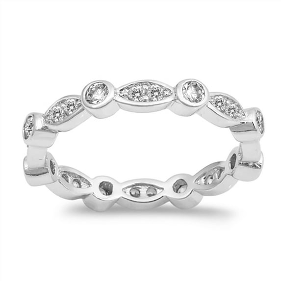 CHOOSE YOUR COLOR White CZ Eternity Marquise Shape Ring .925 Sterling Silver Band Female Size 4