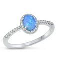 thumbnail image 1 of CHOOSE YOUR COLOR White CZ Halo Blue Simulated Opal Ring 925 Sterling Silver Band Female Size 6, 1 of 4