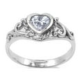 thumbnail image 1 of CHOOSE YOUR COLOR White CZ Heart Swirl Baby Ring .925 Sterling Silver Band Blue Female Size 5, 1 of 4