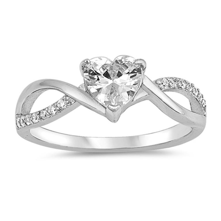 CHOOSE YOUR COLOR White CZ Heart Twist Infinity Purity Ring .925
