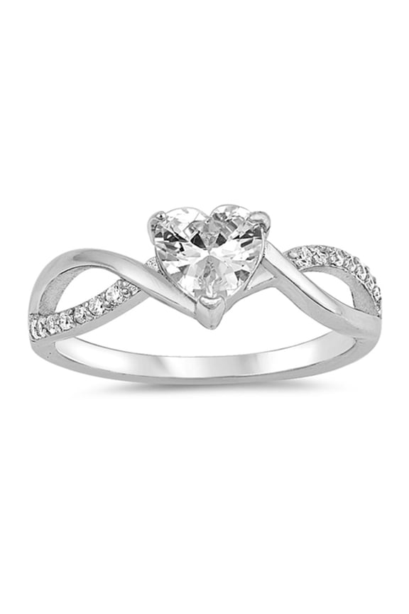 CHOOSE YOUR COLOR White CZ Heart Twist Infinity Purity Ring .925 Sterling Silver Band Female Size 7