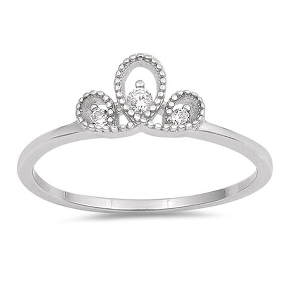 CHOOSE YOUR COLOR White CZ Lotus Flower Tiara Ring .925 Sterling Silver Beaded Band Female Size 4
