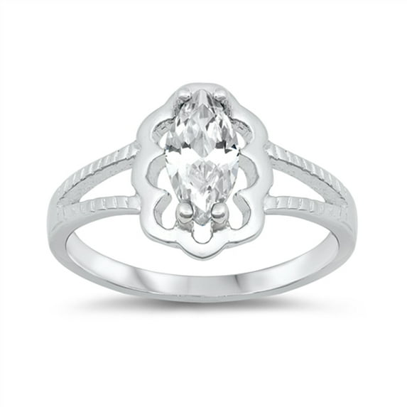 CHOOSE YOUR COLOR White CZ Marquise Scalloped Flower Ring .925 Sterling Silver Band Female Size 6