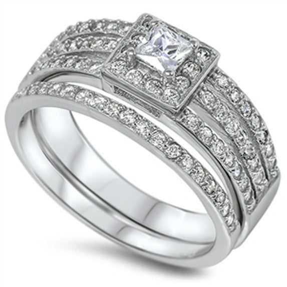 CHOOSE YOUR COLOR White CZ Modern Deco Chic Ring Set .925 Sterling Silver Band Female Size 9