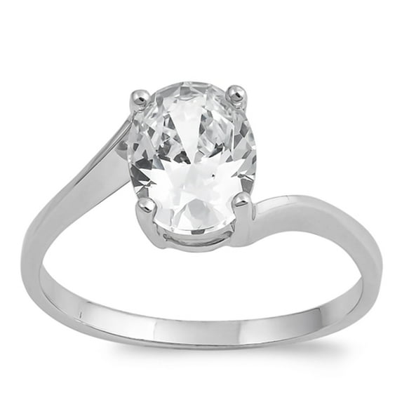 CHOOSE YOUR COLOR White CZ Oval Solitaire Bridal Engagement Ring Sterling Silver Band Female Size 4