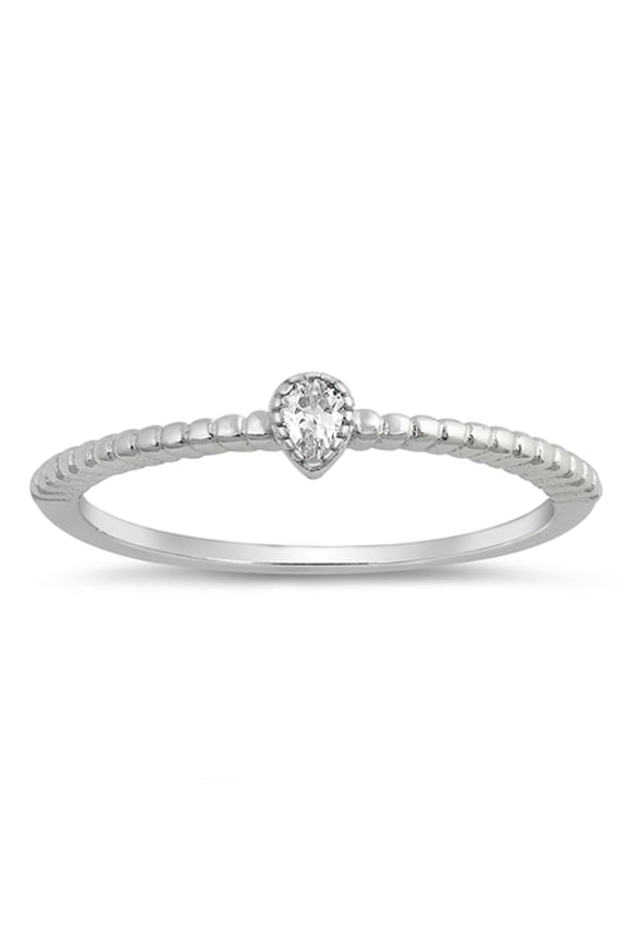 CHOOSE YOUR COLOR White CZ Pear Teardrop Solitaire Dainty Ring 925 Sterling Silver Band Female Size 4
