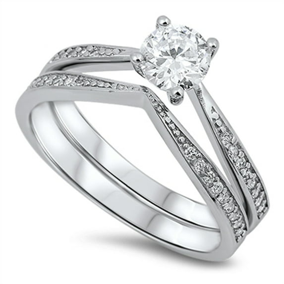 CHOOSE YOUR COLOR White CZ Pointed Solitaire Ring Set .925 Sterling Silver Band Female Size 10