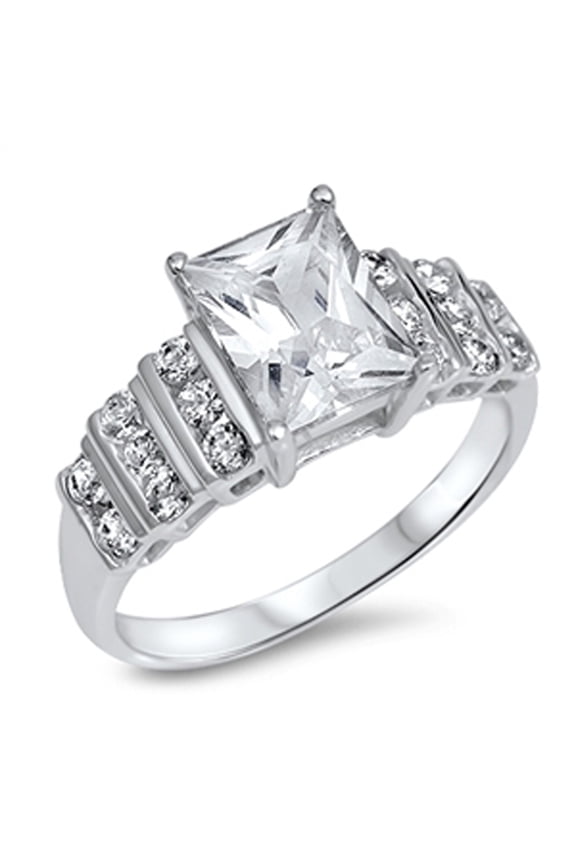 CHOOSE YOUR COLOR White CZ Rectangle Wedding Engagement Ring .925 Sterling Silver Band Female Size 8