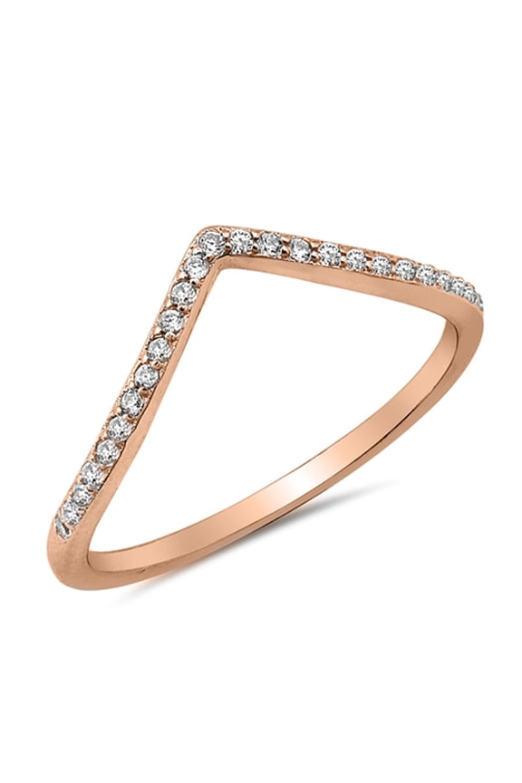 CHOOSE YOUR COLOR White CZ Rose Gold-Tone Chevron Stackable Ring Sterling Silver Band Female Size 11