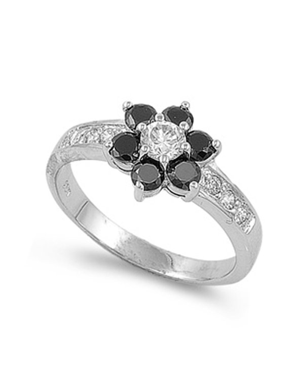 CHOOSE YOUR COLOR White CZ Round Flower Daisy Ring .925 Sterling Silver Band Female Size 6