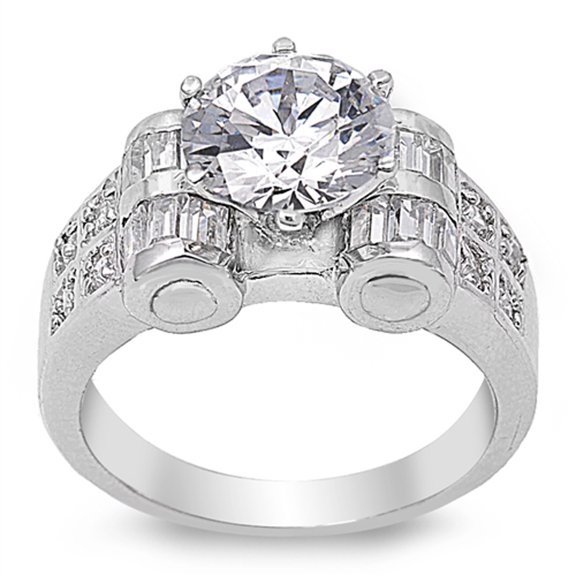 CHOOSE YOUR COLOR White CZ Round Solitaire Bridal Engagement Ring Sterling Silver Band Female Size 11