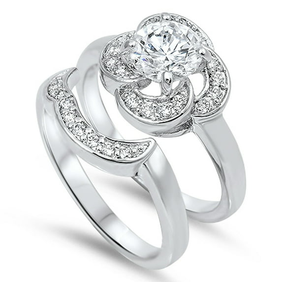 CHOOSE YOUR COLOR White CZ Rounded Flower Solitaire Ring Sterling Silver Band Female Size 10