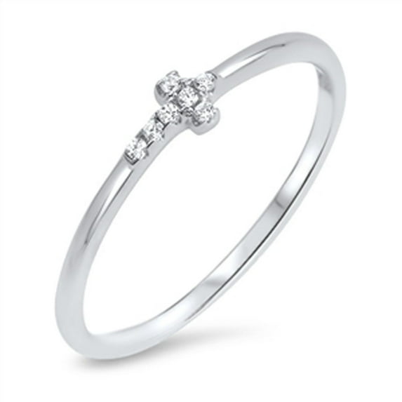 CHOOSE YOUR COLOR White CZ Sideways Cross Ring .925 Sterling Silver Band Jewelry Female Size 7