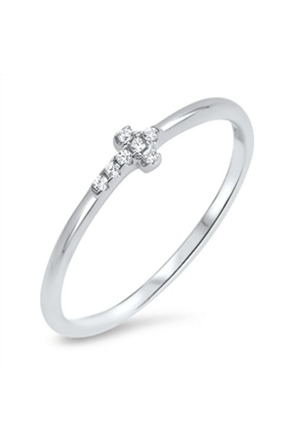 CHOOSE YOUR COLOR White CZ Sideways Cross Ring .925 Sterling Silver Band Jewelry Female Size 9