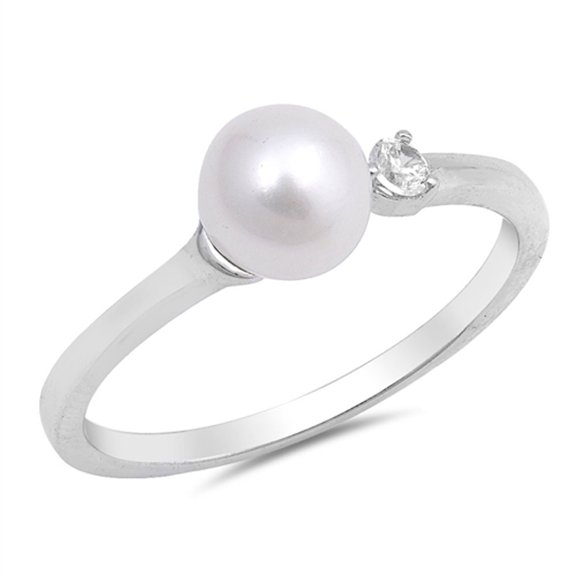 CHOOSE YOUR COLOR White CZ Simulated Pearl Ring .925 Sterling Silver Band Jewelry Female Size 6