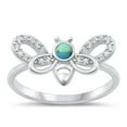 thumbnail image 1 of CHOOSE YOUR COLOR White CZ Simulated Turquoise Honey Bumble Bee Ring 925 Sterling Silver Band Female Size 4, 1 of 4