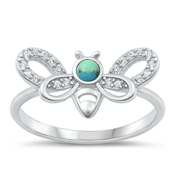 CHOOSE YOUR COLOR White CZ Simulated Turquoise Honey Bumble Bee Ring 925 Sterling Silver Band Female Size 4