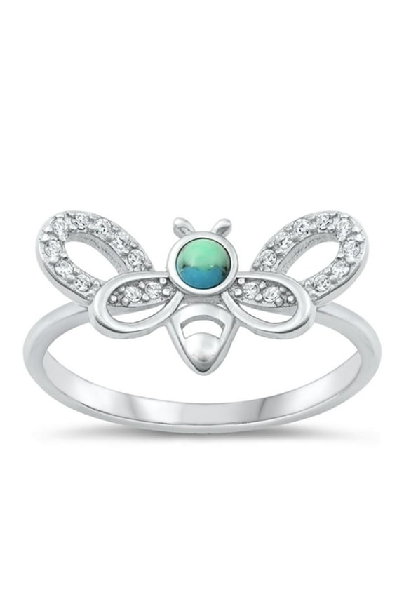 CHOOSE YOUR COLOR White CZ Simulated Turquoise Honey Bumble Bee Ring 925 Sterling Silver Band Female Size 4