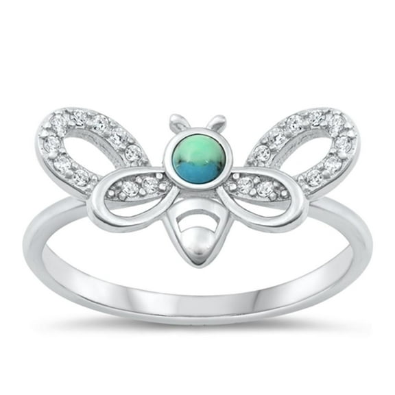 CHOOSE YOUR COLOR White CZ Simulated Turquoise Honey Bumble Bee Ring 925 Sterling Silver Band Female Size 9