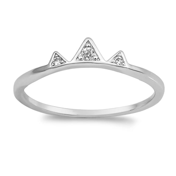 CHOOSE YOUR COLOR White CZ Small Tiara Crown Princess Ring 925 Sterling Silver Band Female Size 4