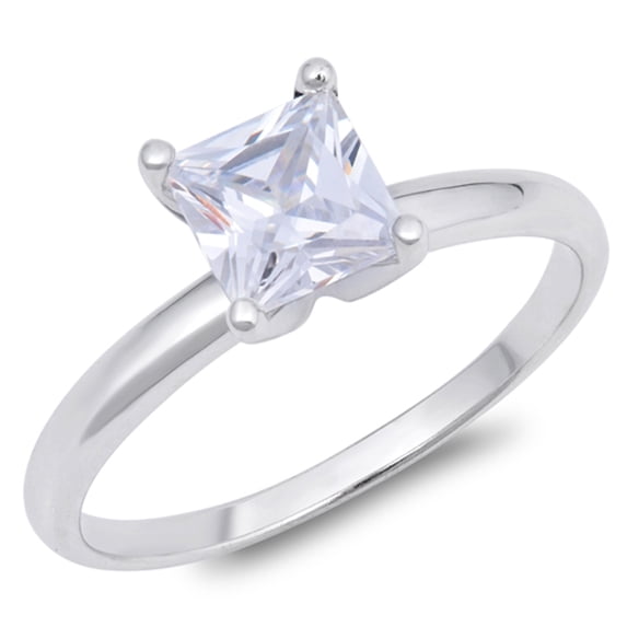 CHOOSE YOUR COLOR White CZ Solitaire Ring .925 Sterling Silver Band Jewelry Female Size 6