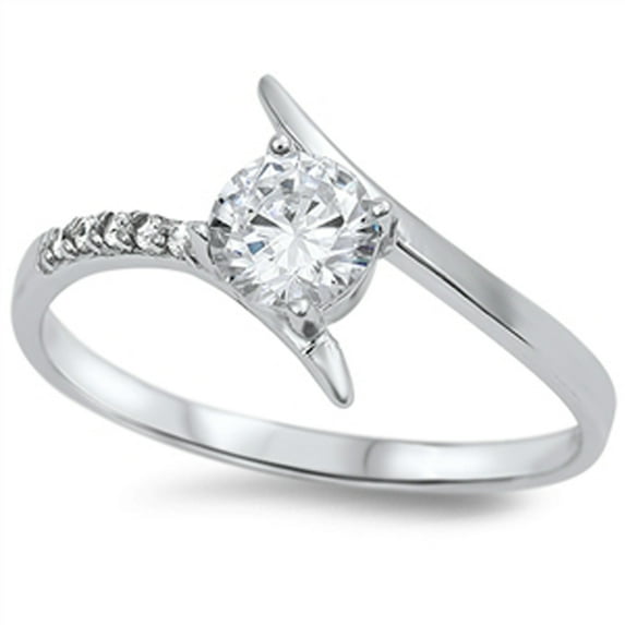 CHOOSE YOUR COLOR White CZ Solitaire Swirl Ring .925 Sterling Silver Band Jewelry Female Size 6