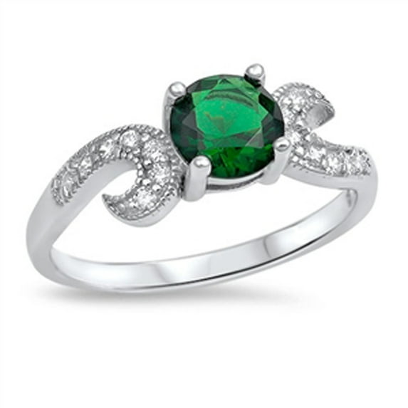 CHOOSE YOUR COLOR White CZ Solitaire Swirl Ring .925 Sterling Silver Band Jewelry Female Size 9
