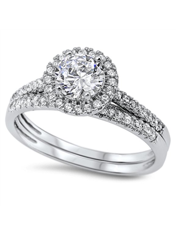 CHOOSE YOUR COLOR White CZ Solitaire Wedding Ring Set .925 Sterling Silver Band Female Size 9